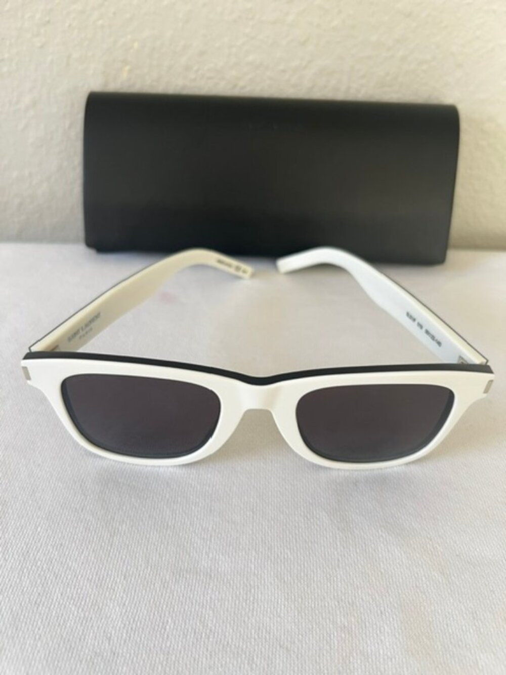 Saint Laurent SL 51F Square Wellington Shaped White Black Acetate Sunglasses